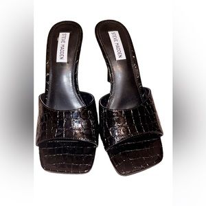 Faux Patent Leather Croc Steve Madden Slide-on HighHeels